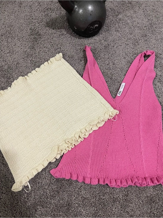 Zara Tops - Zara Pink & Cream Knit Crop Tops (Pair)